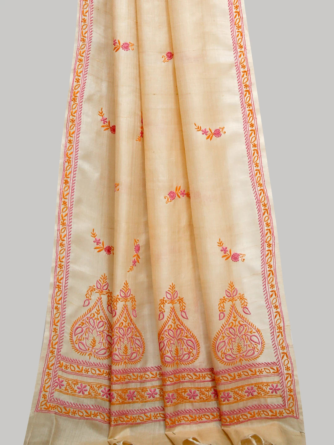 Ada Hand Embroidered Beige Silk Lucknowi Chikankari Dupatta 01A116546
