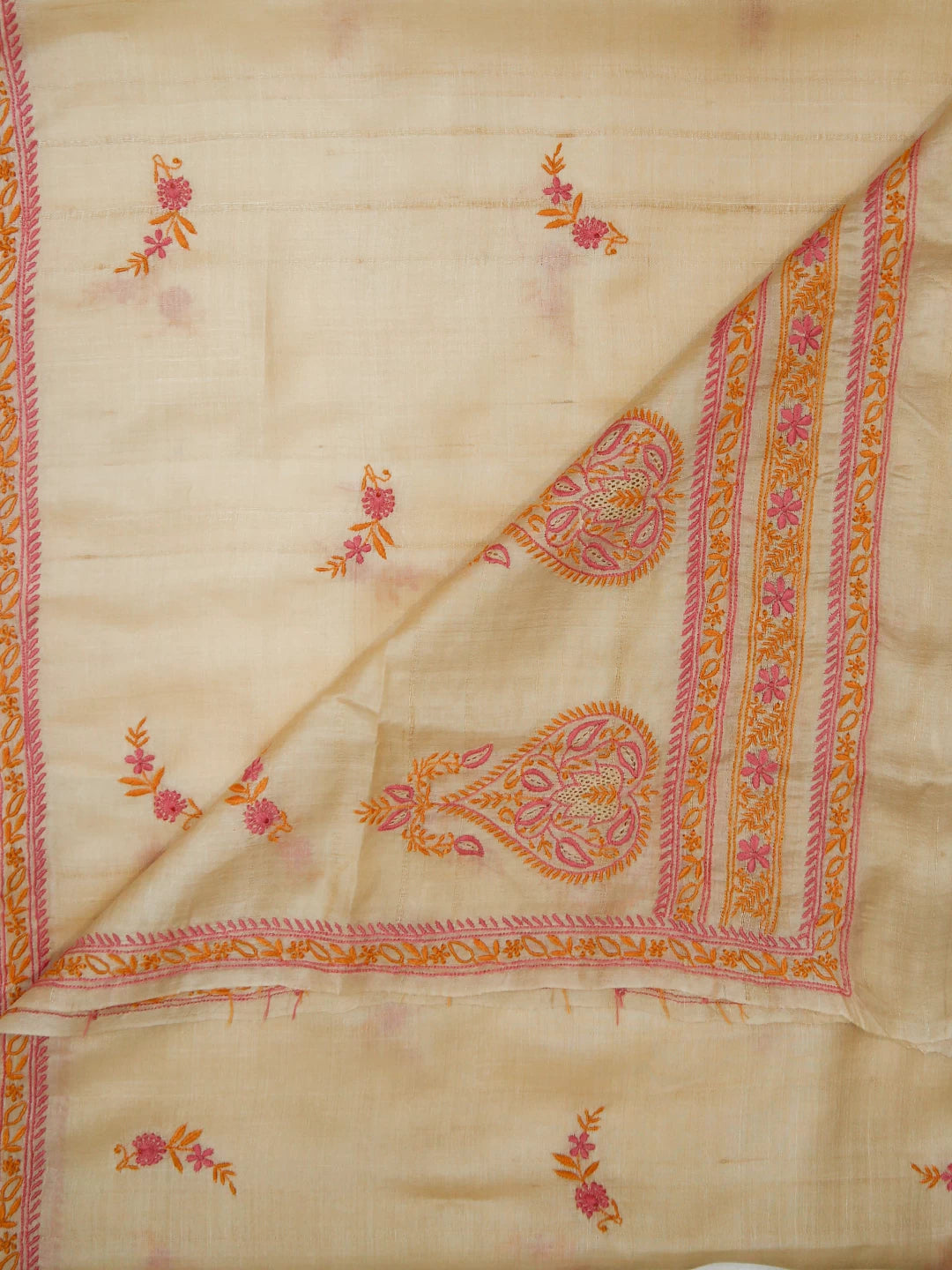 Ada Hand Embroidered Beige Silk Lucknowi Chikankari Dupatta 01A116546