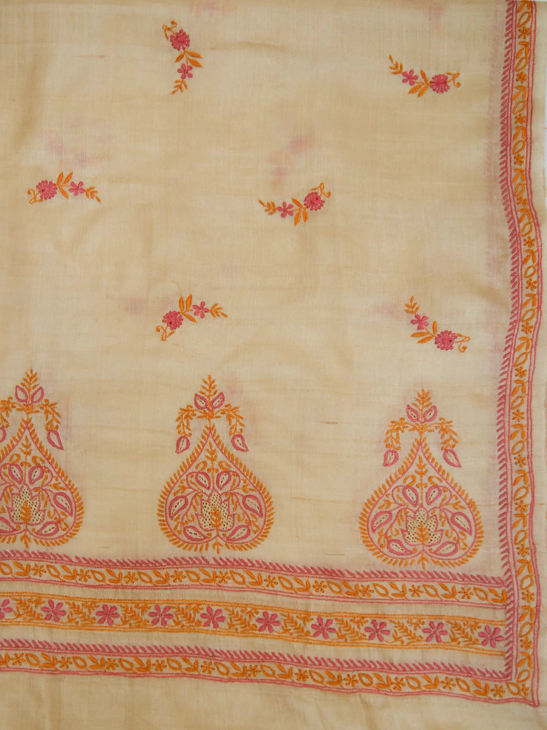 Ada Hand Embroidered Beige Silk Lucknowi Chikankari Dupatta 01A116546