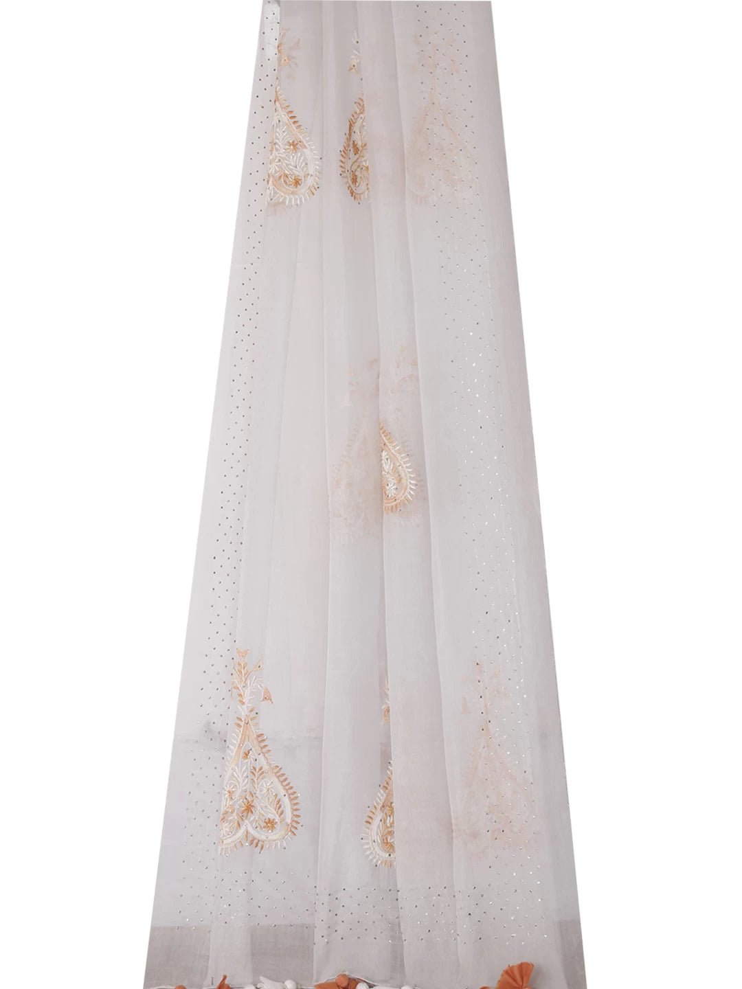 Ada Hand Embroidered Dove Grey Organza Lucknowi Chikankari Dupatta With Mukaish Work A462776