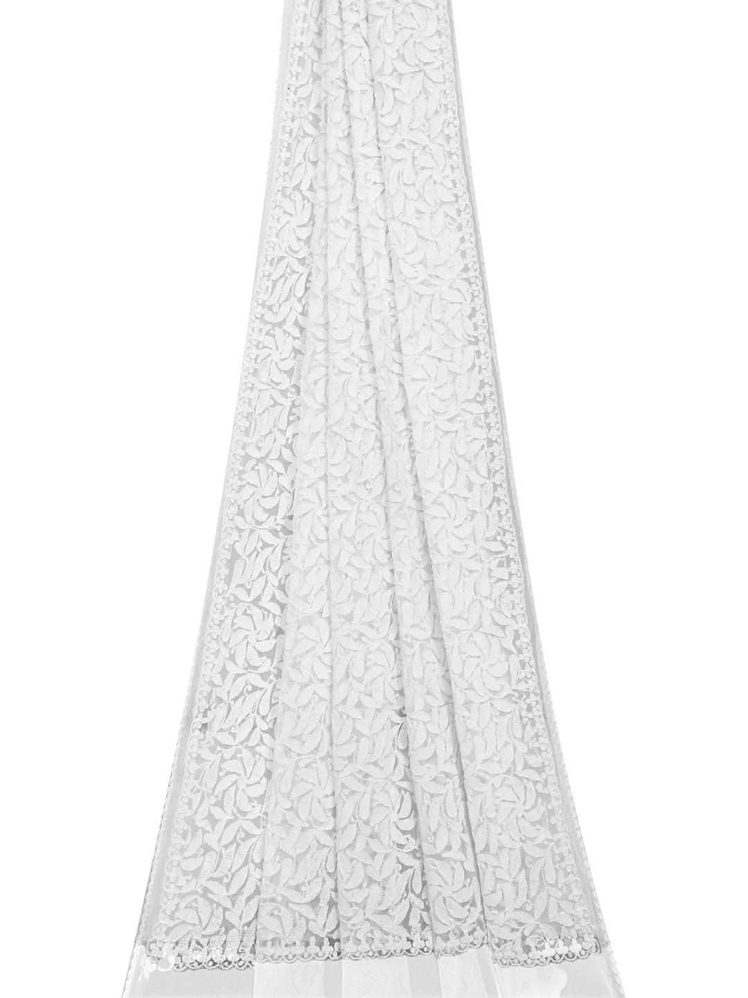 Ada Hand Embroidered White Net Lucknowi Chikankari Dupatta 01A190859