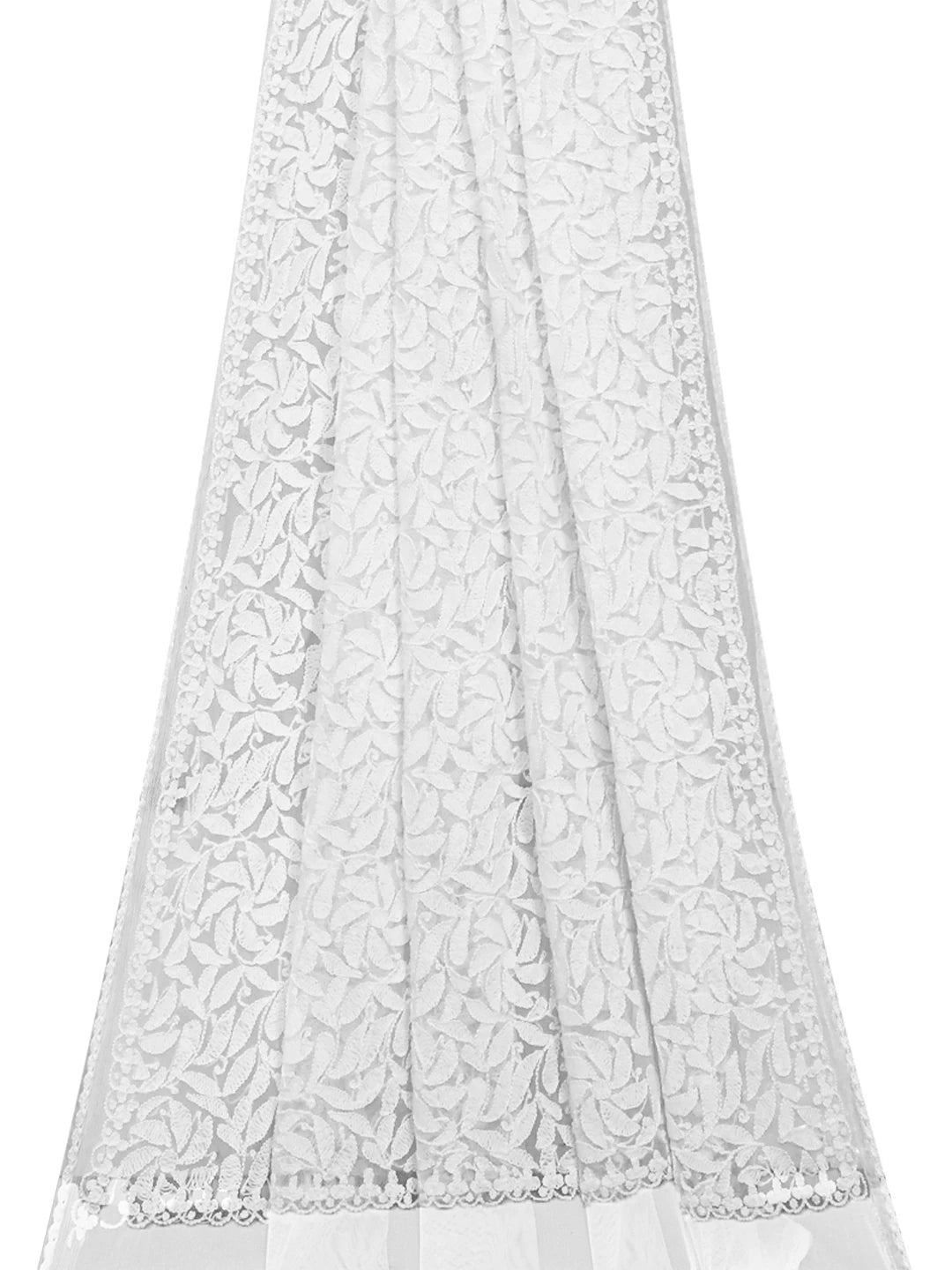 Ada Hand Embroidered White Net Lucknowi Chikankari Dupatta 01A190859