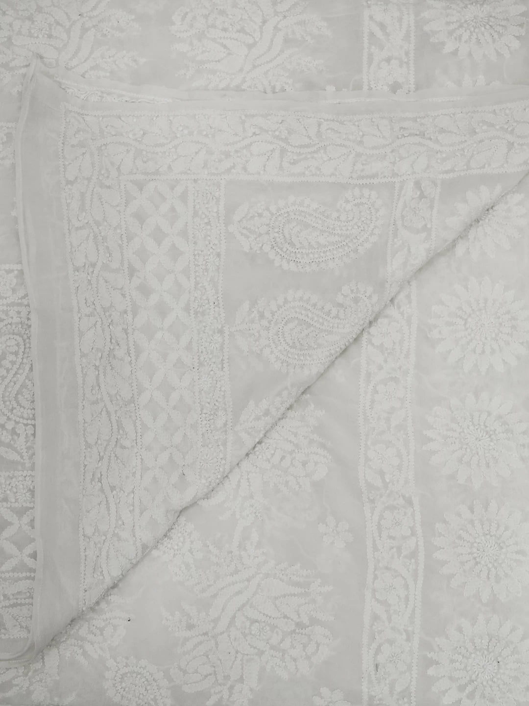 Ada Hand Embroidered Ivory White Pure Georgette Lucknowi Chikankari Dupatta 01A77774