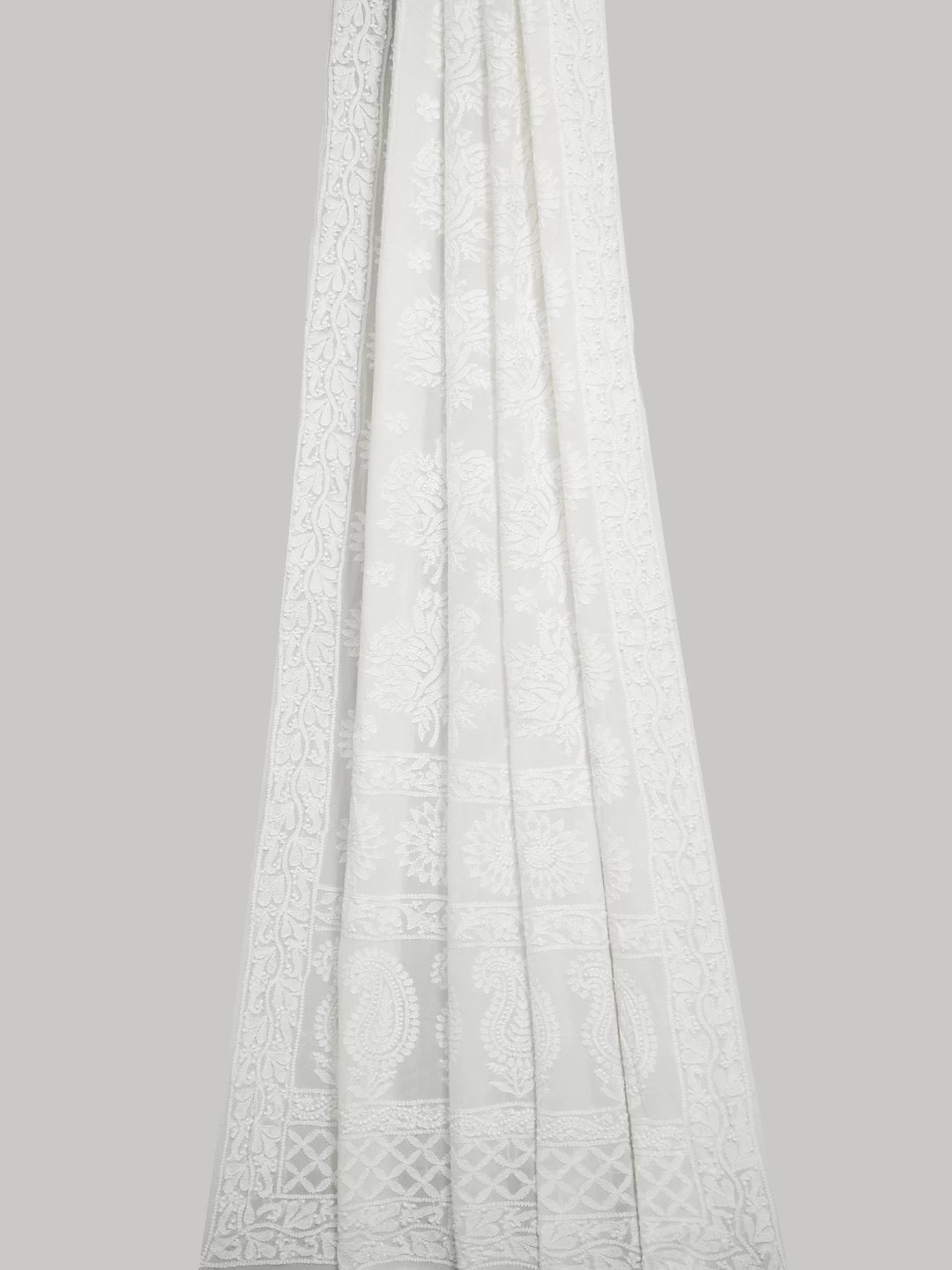 Ada Hand Embroidered Ivory White Pure Georgette Lucknowi Chikankari Dupatta 01A77774