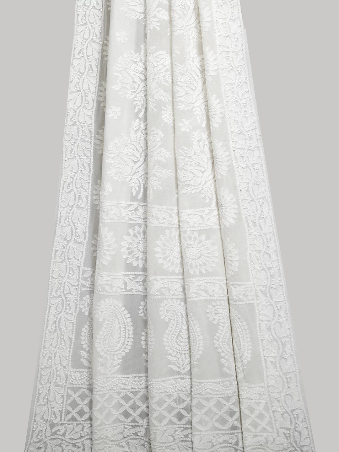Ada Hand Embroidered Ivory White Pure Georgette Lucknowi Chikankari Dupatta 01A77774