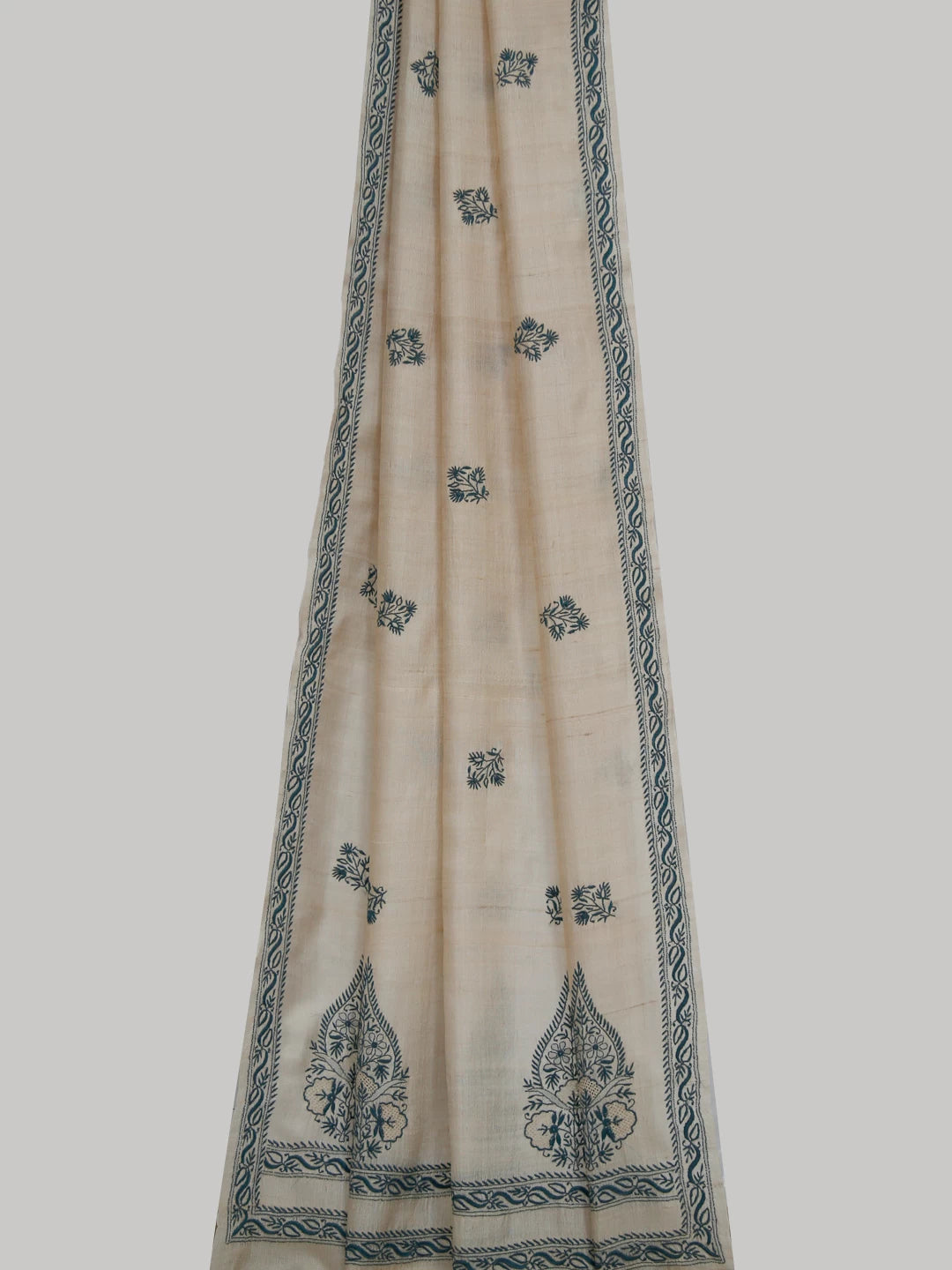 Ada Hand Embroidered Natural Fawn Silk Lucknowi Chikankari Dupatta 01A116555