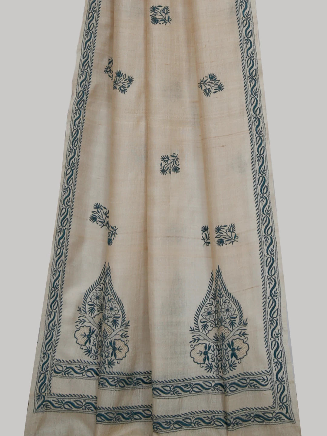 Ada Hand Embroidered Natural Fawn Silk Lucknowi Chikankari Dupatta 01A116555
