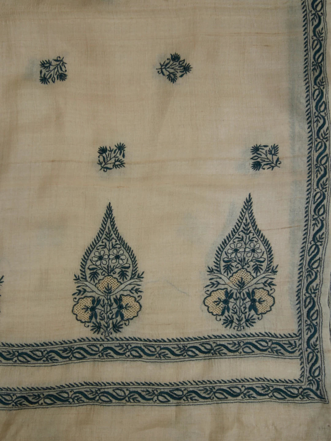 Ada Hand Embroidered Natural Fawn Silk Lucknowi Chikankari Dupatta 01A116555