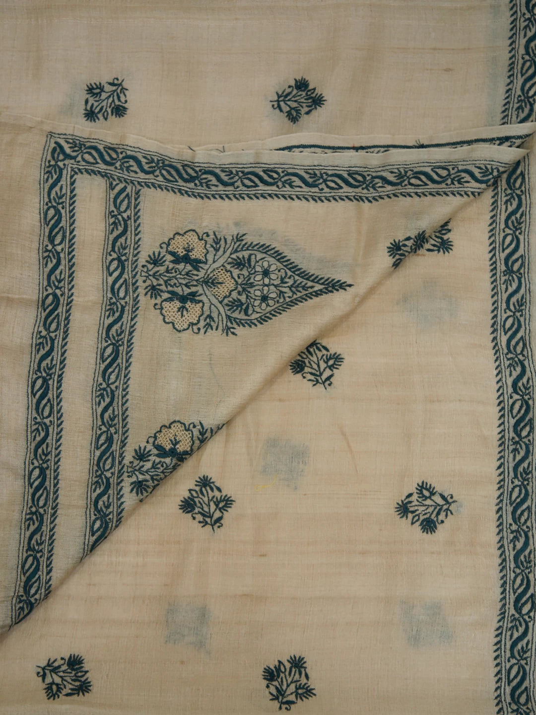 Ada Hand Embroidered Natural Fawn Silk Lucknowi Chikankari Dupatta 01A116555