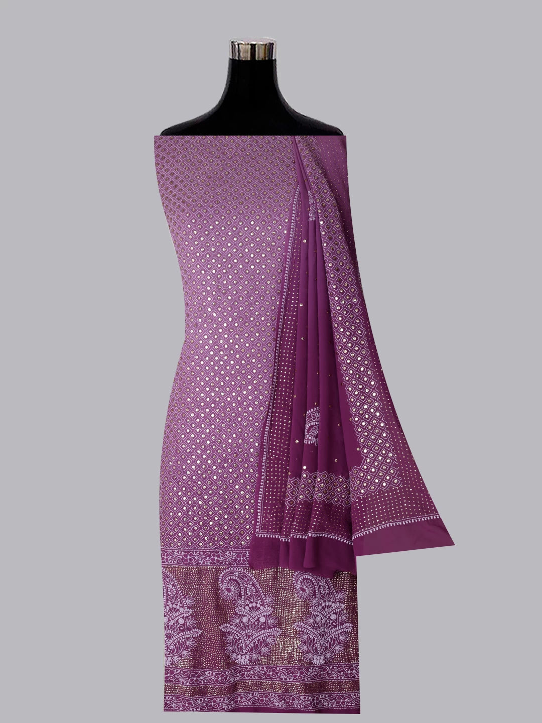 Ada Hand Embroidered Mauve Ombre Shade Pure Georgette Lucknowi Chikankari Unstitched Kurta Dupatta Set With Muqaish Work 01A298032