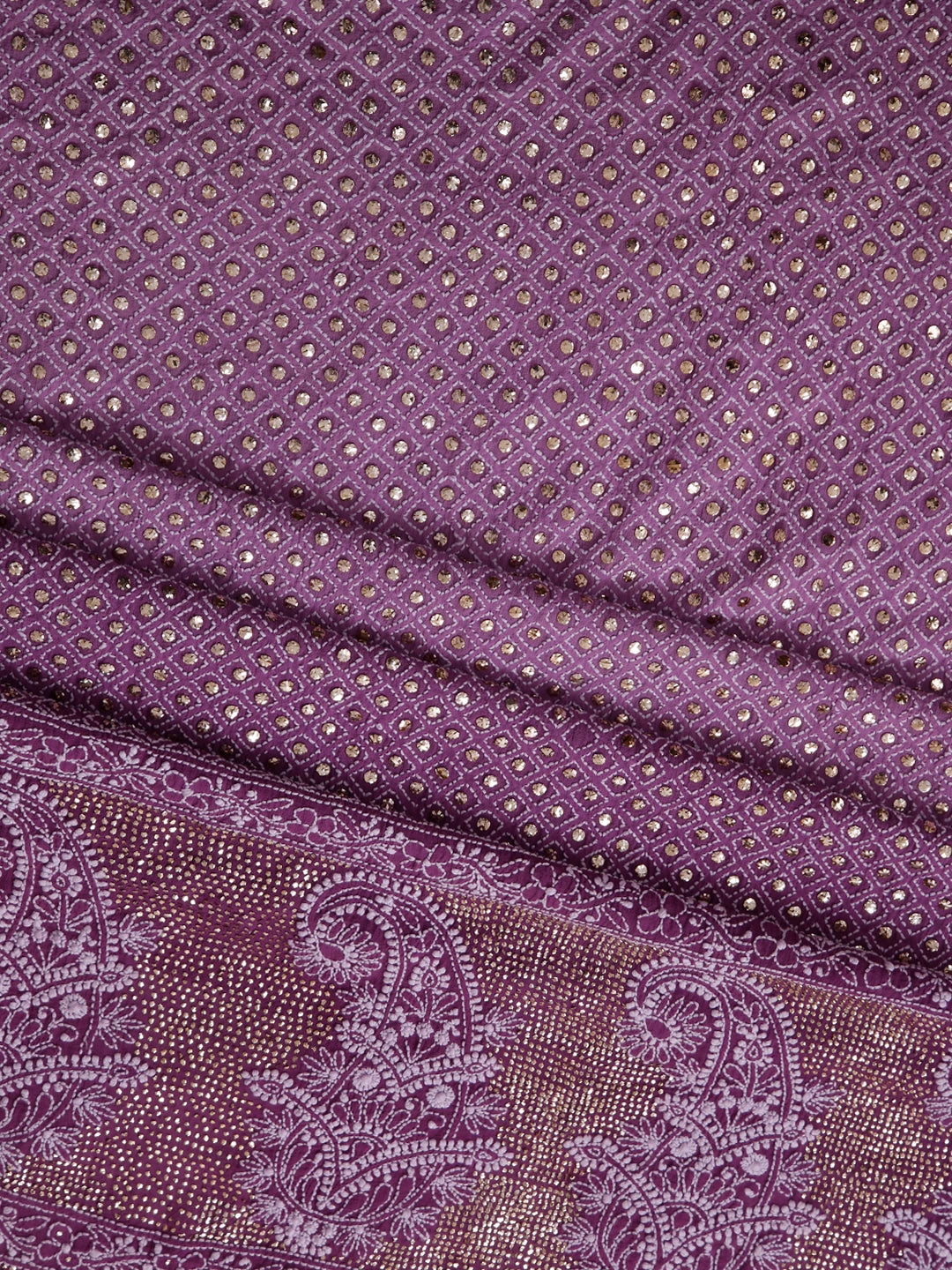 Ada Hand Embroidered Mauve Ombre Shade Pure Georgette Lucknowi Chikankari Unstitched Kurta Dupatta Set With Muqaish Work 01A298032