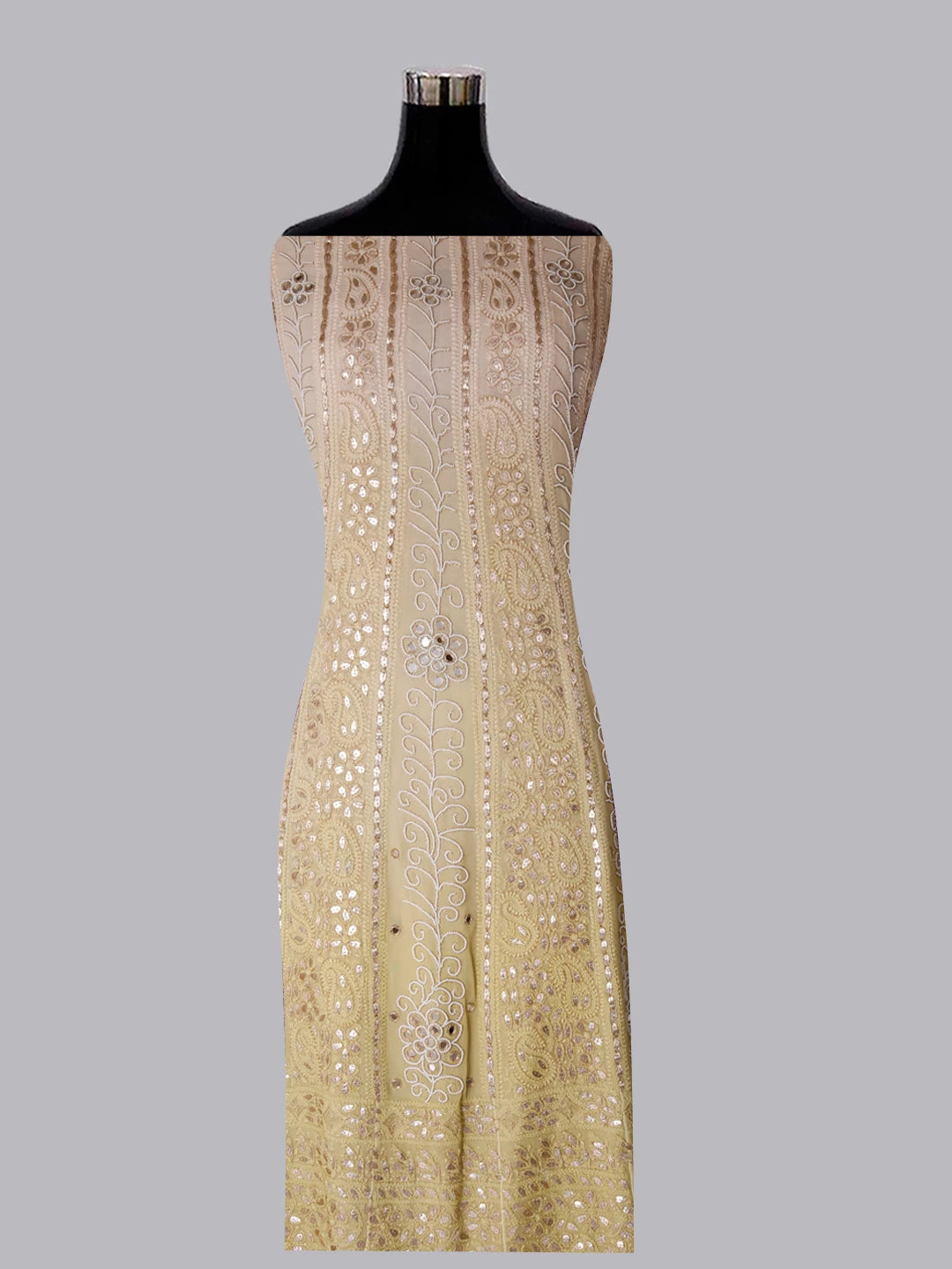 Ada Hand Embroidered Green Ombre Shade Georgette Lucknowi Chikankari Semi-Stitched Anarkali Kurta Dupatta Set With Pearl Work 01A352604