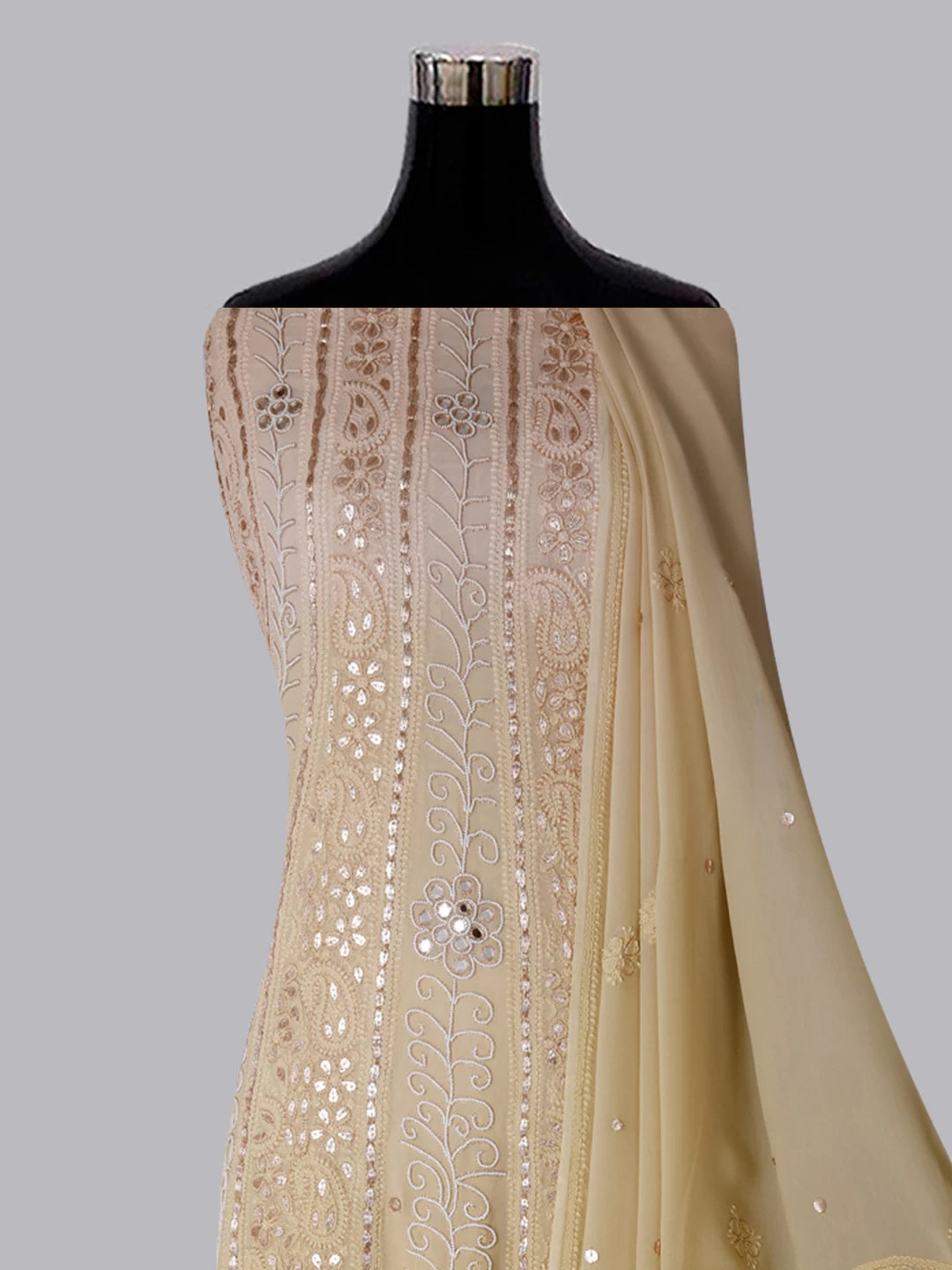 Ada Hand Embroidered Green Ombre Shade Georgette Lucknowi Chikankari Semi-Stitched Anarkali Kurta Dupatta Set With Pearl Work 01A352604