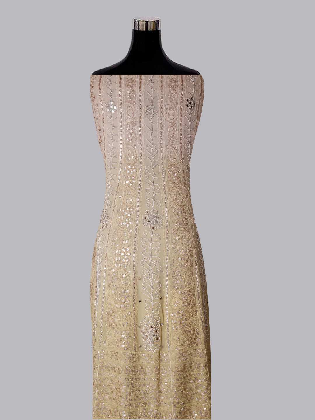 Ada Hand Embroidered Green Ombre Shade Georgette Lucknowi Chikankari Semi-Stitched Anarkali Kurta Dupatta Set With Pearl Work 01A352604