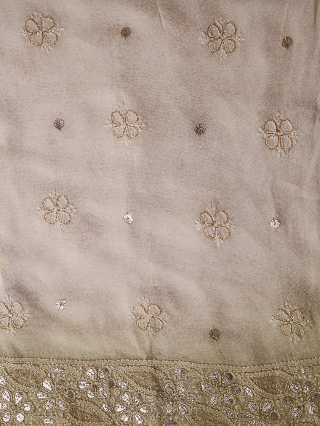 Ada Hand Embroidered Green Ombre Shade Georgette Lucknowi Chikankari Semi-Stitched Anarkali Kurta Dupatta Set With Pearl Work 01A352604