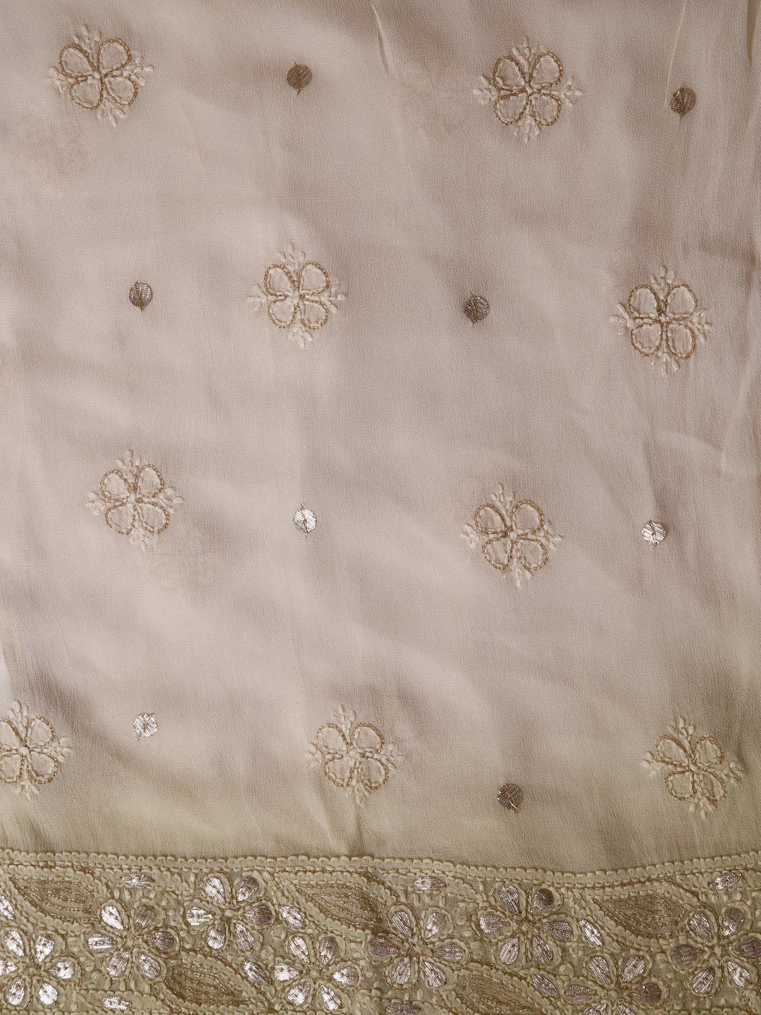 Ada Hand Embroidered Green Ombre Shade Georgette Lucknowi Chikankari Semi-Stitched Anarkali Kurta Dupatta Set With Pearl Work 01A352604