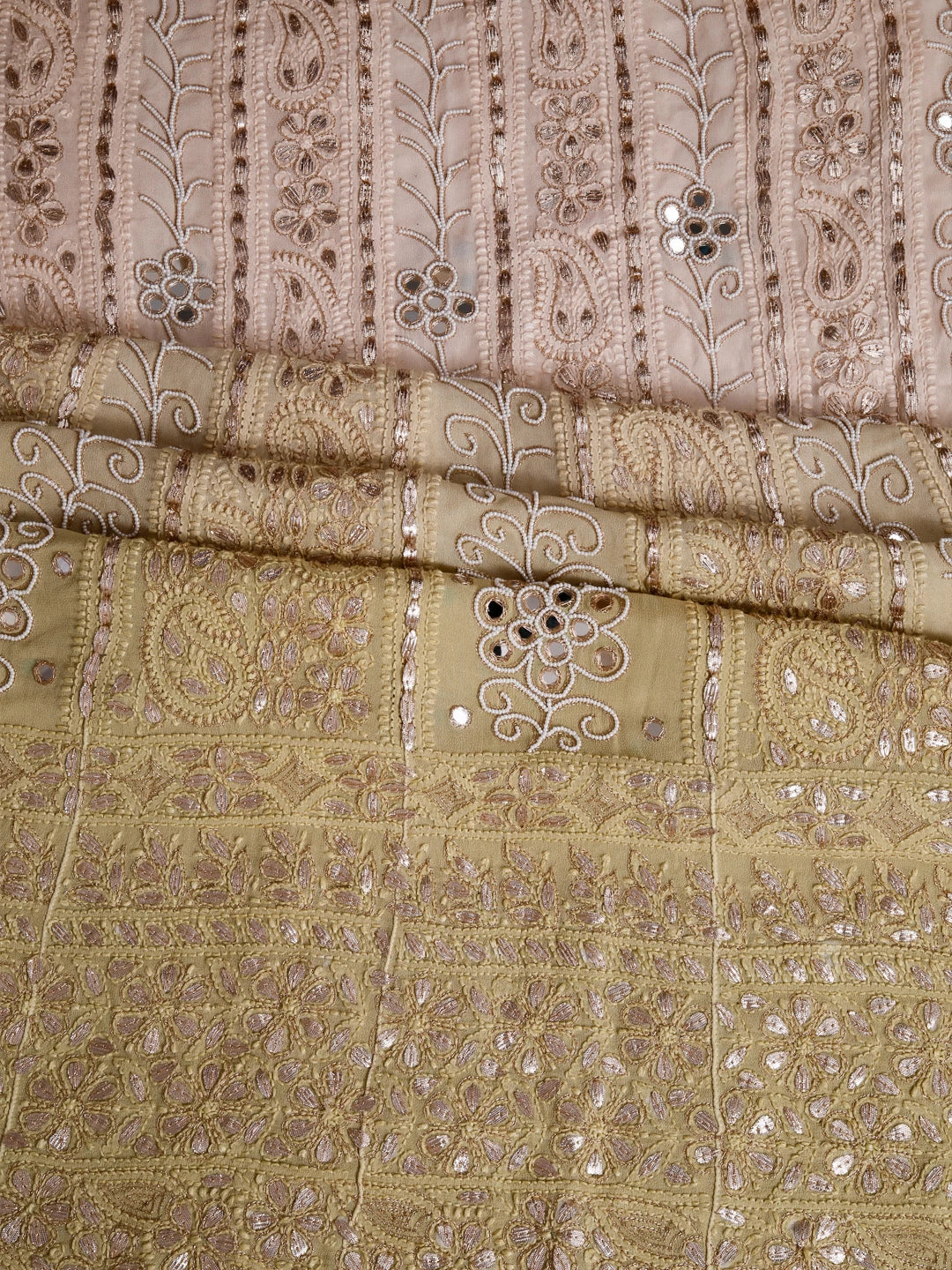 Ada Hand Embroidered Green Ombre Shade Georgette Lucknowi Chikankari Semi-Stitched Anarkali Kurta Dupatta Set With Pearl Work 01A352604