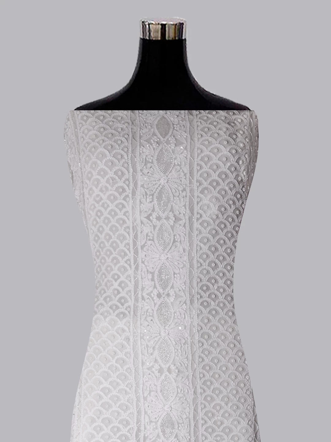 Ada Hand Embroidered Ivory White Pure Georgette Lucknowi Chikankari Unstitched Kurta Dupatta Set With Pearl Work 01A392586