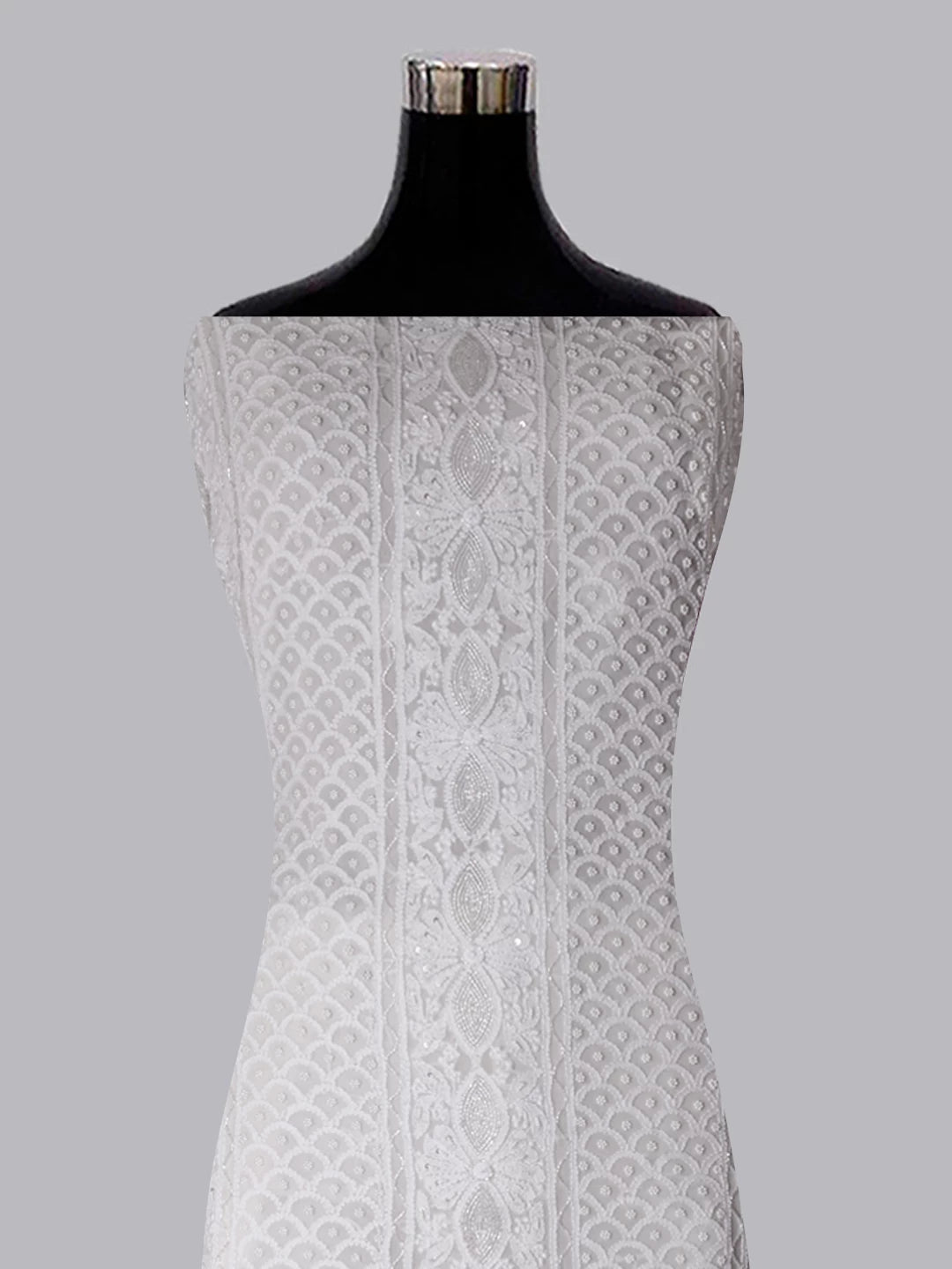 Ada Hand Embroidered Ivory White Pure Georgette Lucknowi Chikankari Unstitched Kurta Dupatta Set With Pearl Work 01A392586