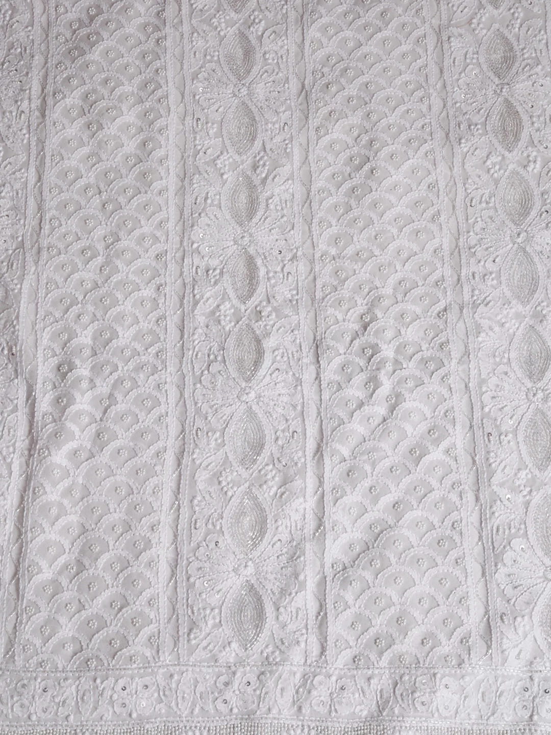 Ada Hand Embroidered Ivory White Pure Georgette Lucknowi Chikankari Unstitched Kurta Dupatta Set With Pearl Work 01A392586