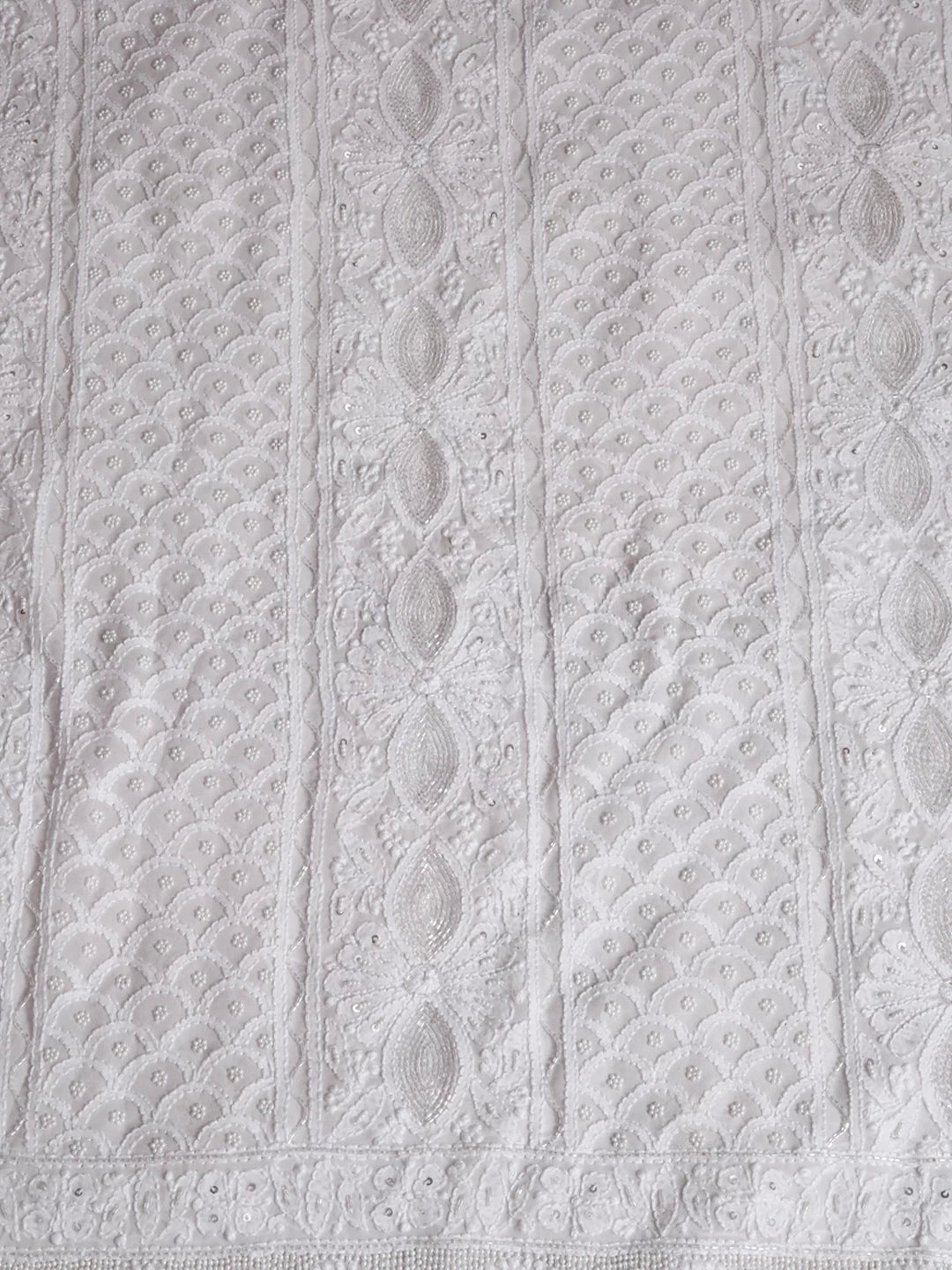 Ada Hand Embroidered Ivory White Pure Georgette Lucknowi Chikankari Unstitched Kurta Dupatta Set With Pearl Work 01A392586