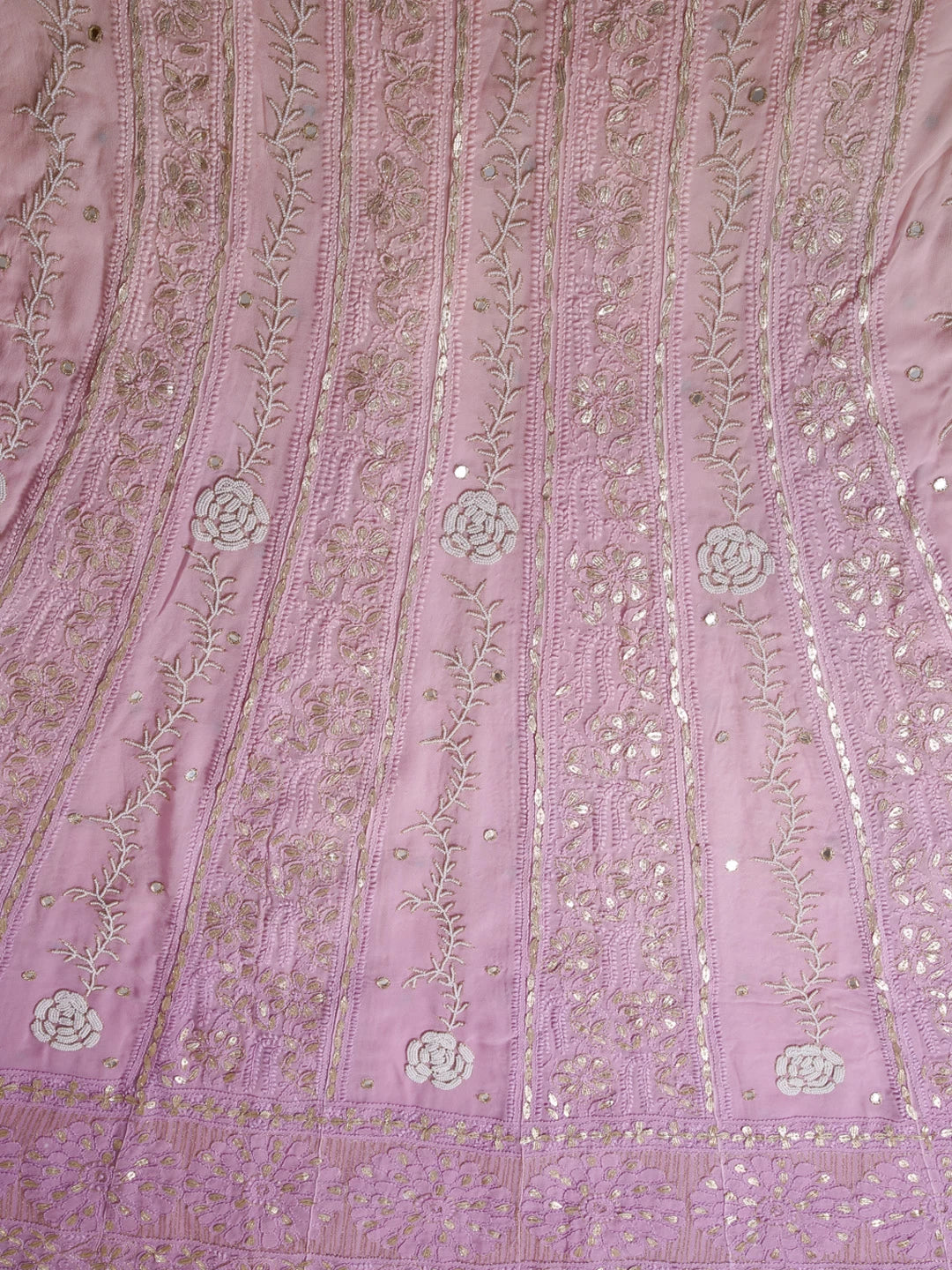 Ada Hand Embroidered Pink Ombre Shade Georgette Lucknowi Chikankari Semi-Stitched Anarkali Kurta Dupatta Set With Pearl Work 01A359942