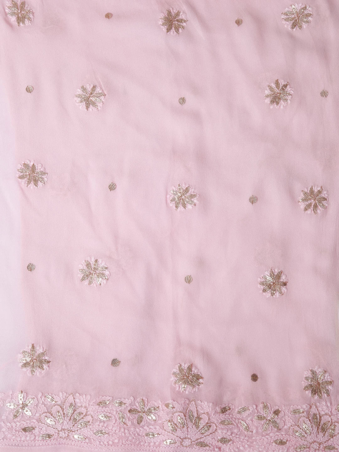 Ada Hand Embroidered Pink Ombre Shade Georgette Lucknowi Chikankari Semi-Stitched Anarkali Kurta Dupatta Set With Pearl Work 01A359942