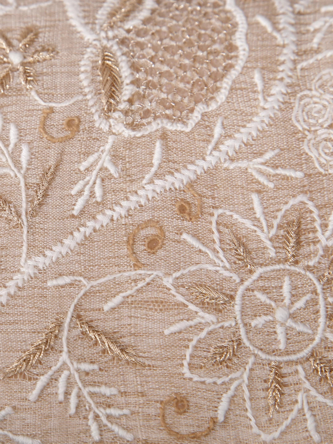 Ada Hand Embroidered Natural Fawn Silk Lucknowi Chikankari Clutch Handbag With Zari Work 01A433677