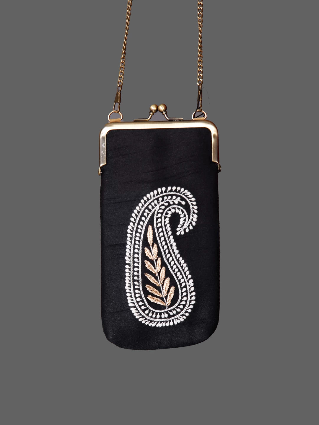 Ada Hand Embroidered Black Silk Lucknowi Chikankari Mobile Cover With Zari Work 01A433736