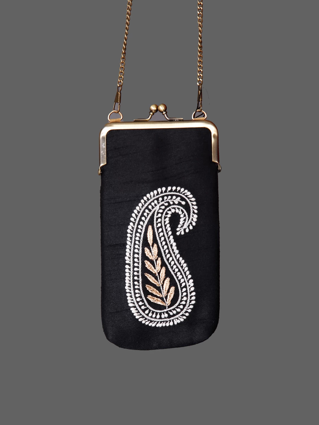Ada Hand Embroidered Black Silk Lucknowi Chikankari Mobile Cover With Zari Work 01A433736