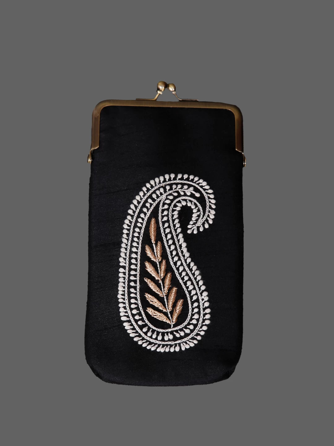 Ada Hand Embroidered Black Silk Lucknowi Chikankari Mobile Cover With Zari Work 01A433736