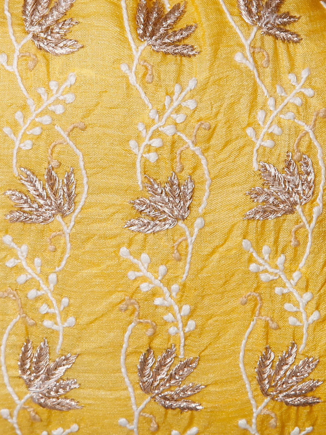 Ada Hand Embroidered Yellow Silk Lucknowi Chikankari Potli Bag With Zari Work 01A398066