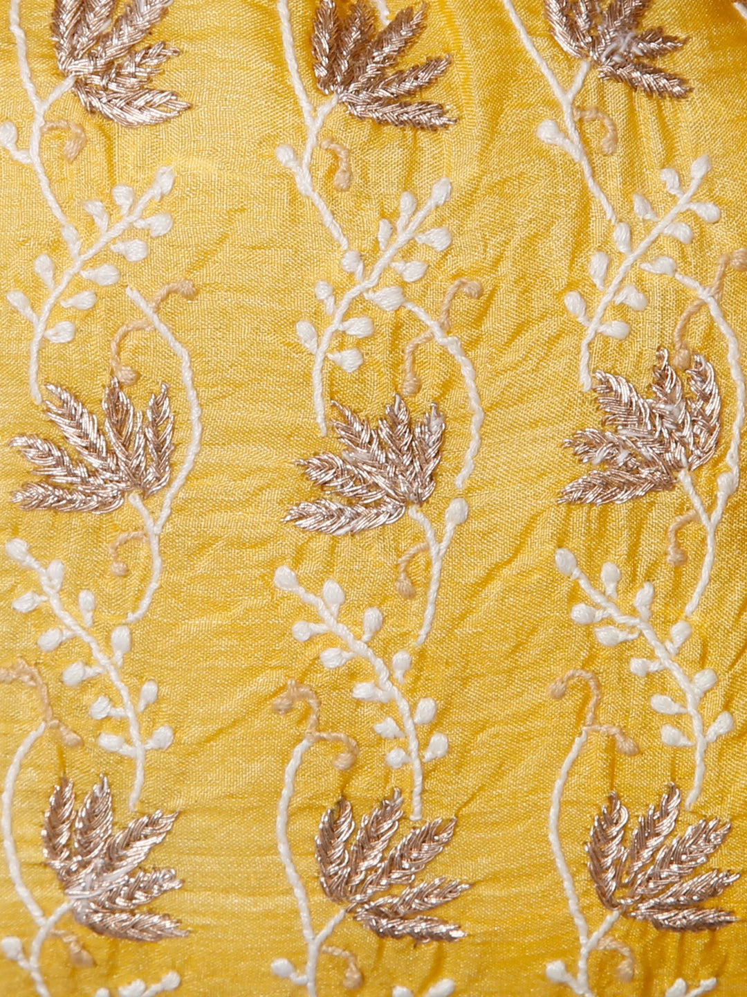 Ada Hand Embroidered Yellow Silk Lucknowi Chikankari Potli Bag With Zari Work 01A398066