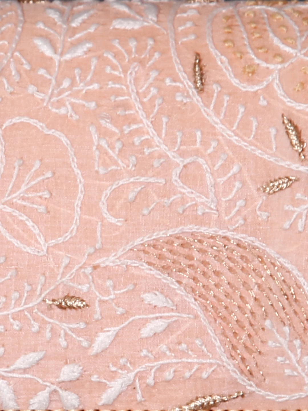 Ada Hand Embroidered Light Peach Silk Lucknowi Chikankari Clutch Handbag With Zari Work 01A350941