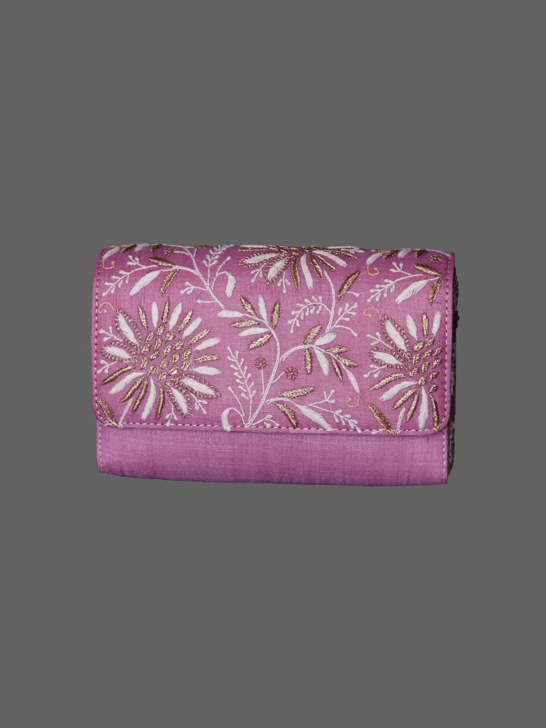 Ada Hand Embroidered Lavender Silk Lucknowi Chikankari Clutch With Zari Work 01A364072