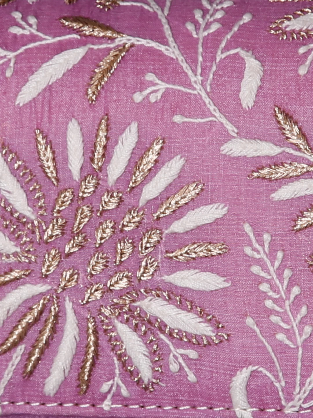 Ada Hand Embroidered Lavender Silk Lucknowi Chikankari Clutch With Zari Work 01A364072