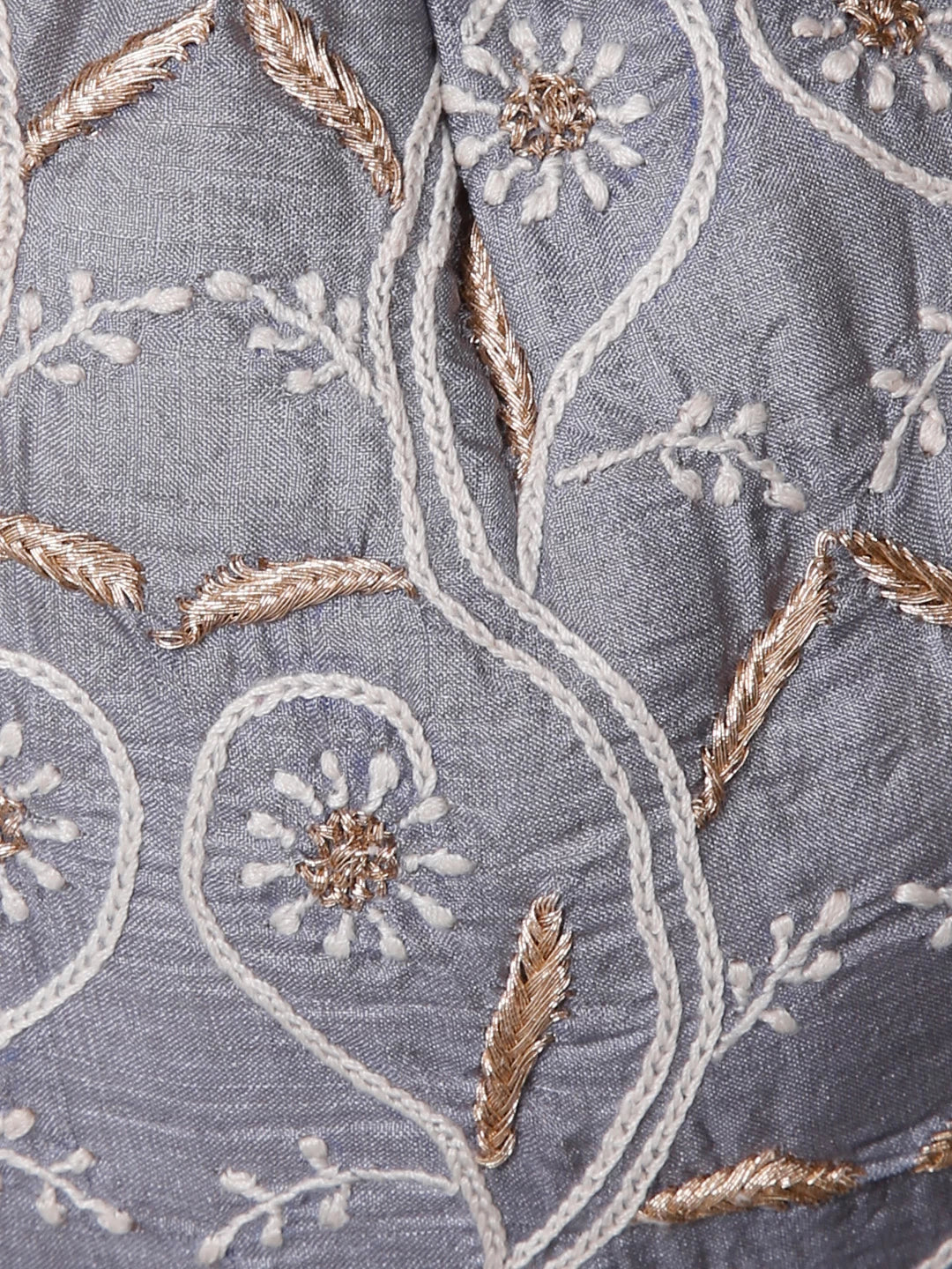 Ada Hand Embroidered Grey Silk Lucknowi Chikankari Potli Bag With Zari Work 01A436581
