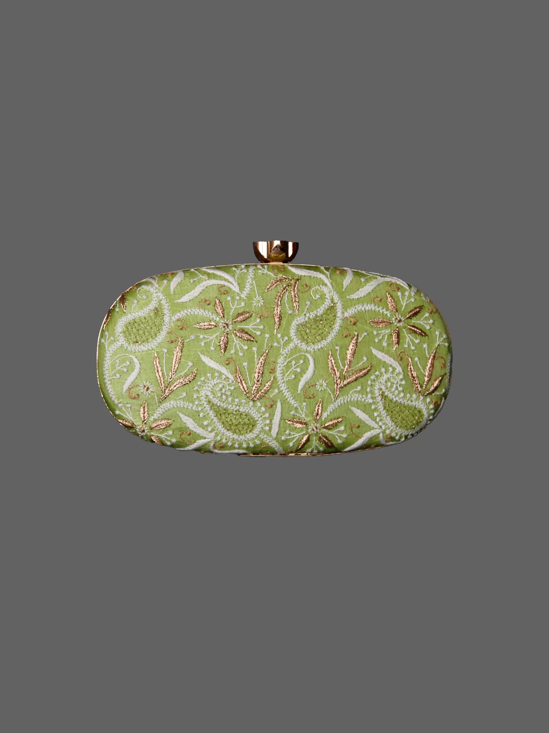 Ada Hand Embroidered Green Lucknowi Chikankari Clutch With Zari Work 01A321817