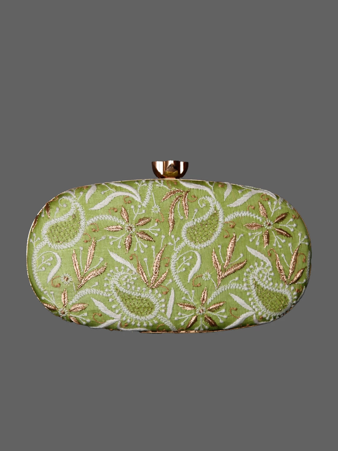 Ada Hand Embroidered Green Lucknowi Chikankari Clutch With Zari Work 01A321817