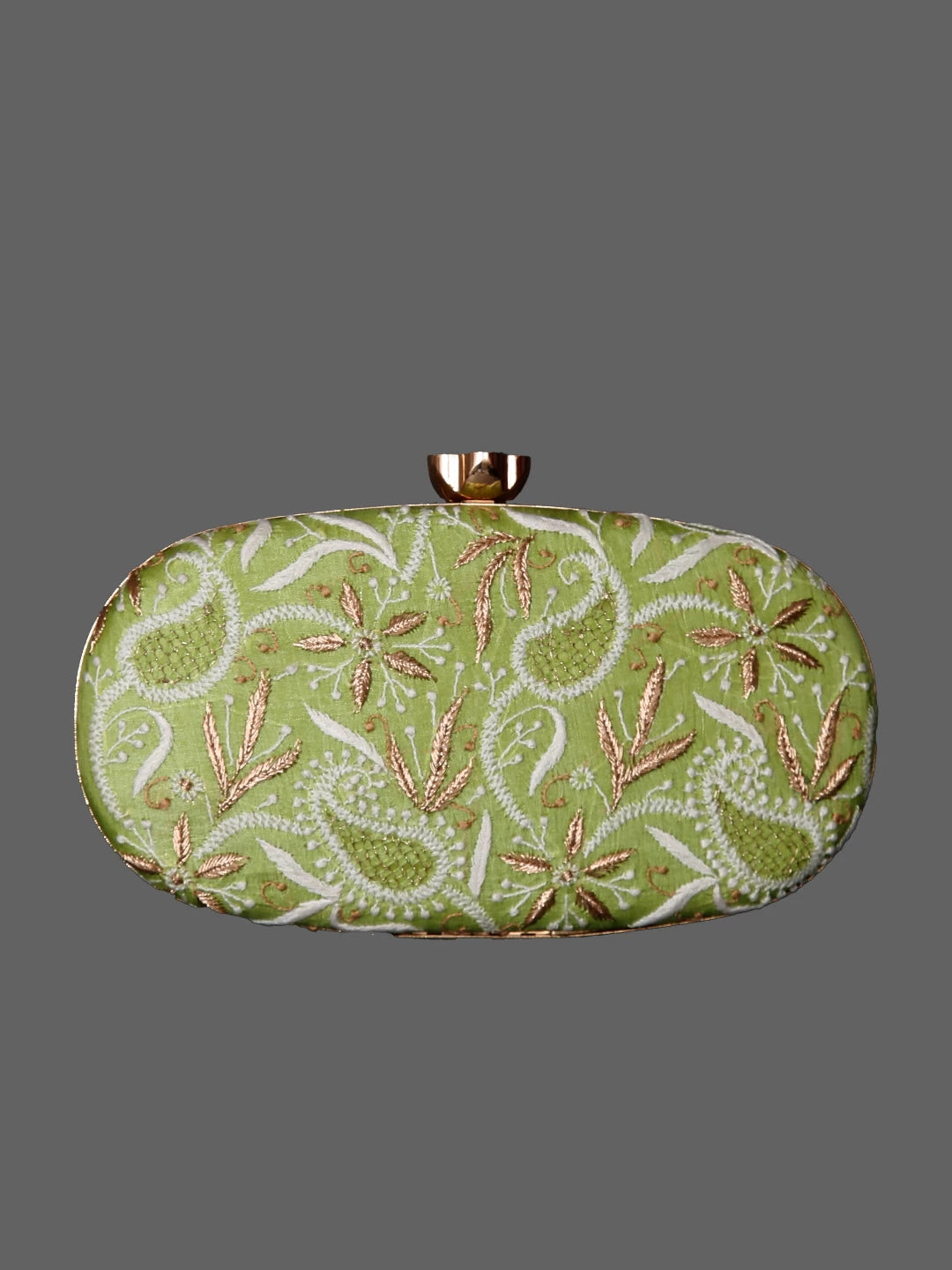 Ada Hand Embroidered Green Lucknowi Chikankari Clutch With Zari Work 01A321817