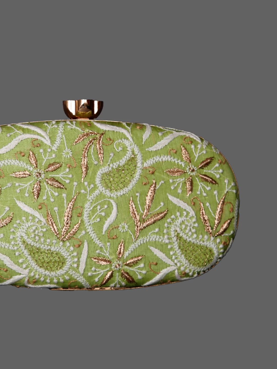 Ada Hand Embroidered Green Lucknowi Chikankari Clutch With Zari Work 01A321817