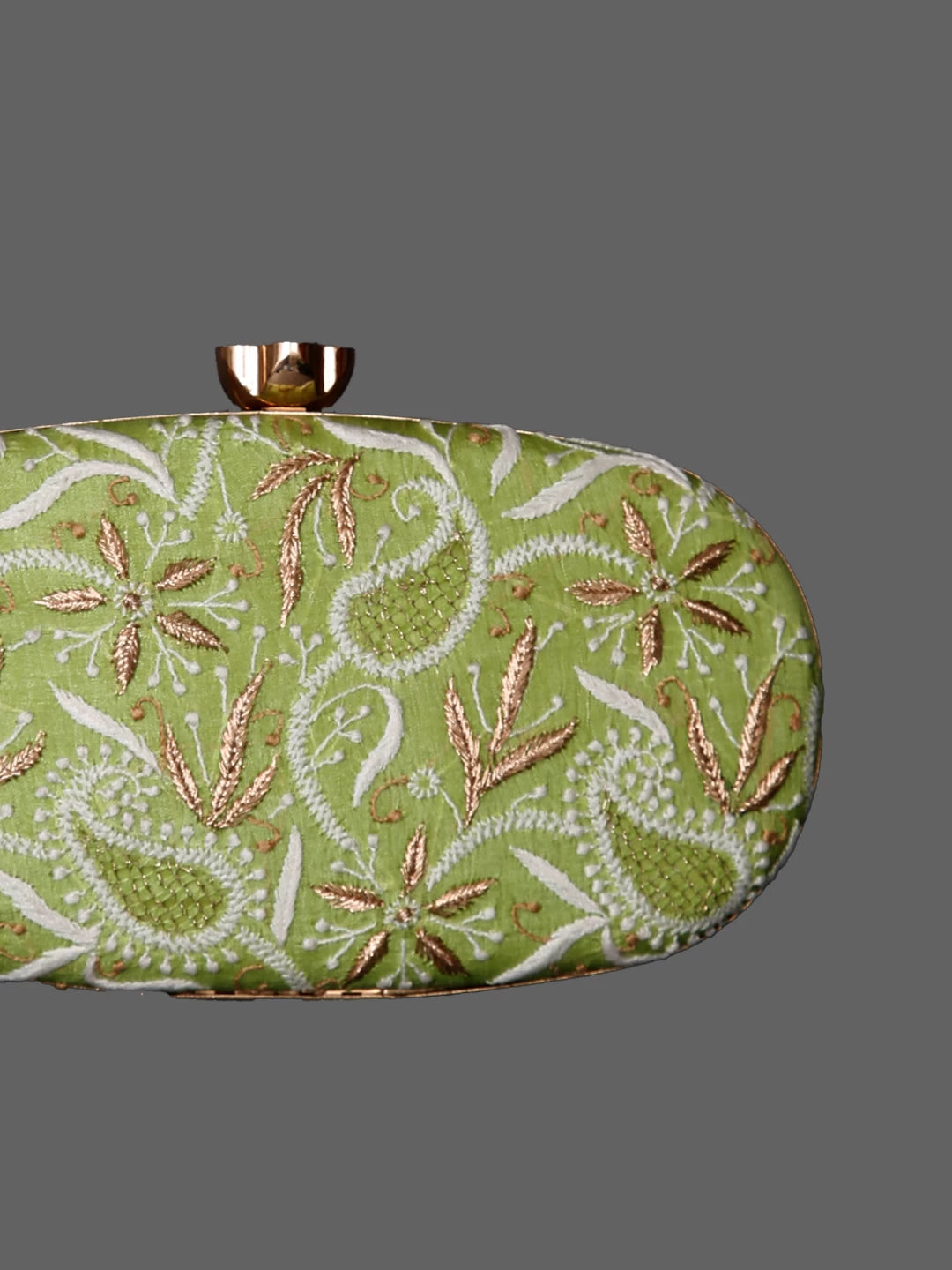 Ada Hand Embroidered Green Lucknowi Chikankari Clutch With Zari Work 01A321817