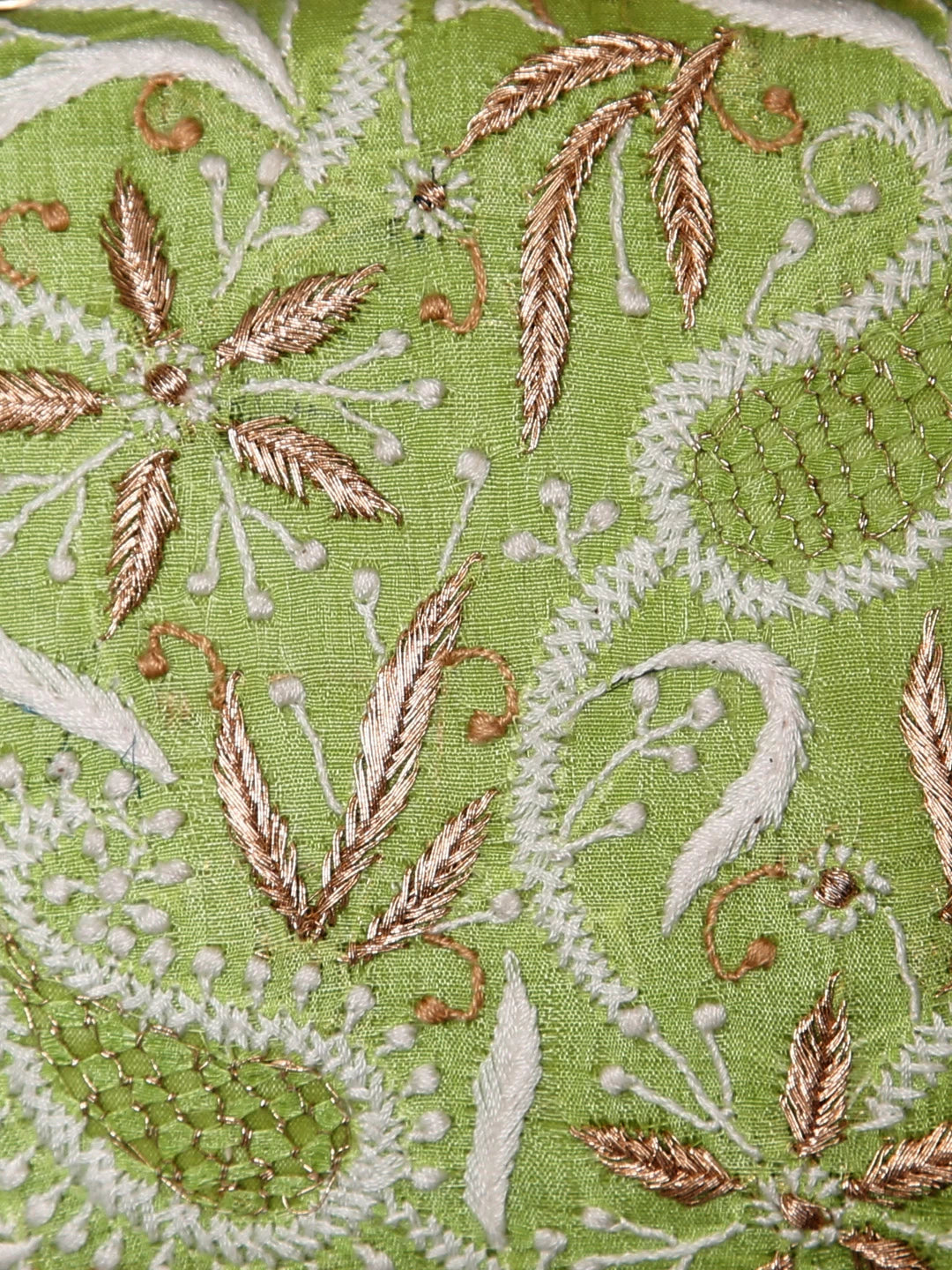 Ada Hand Embroidered Green Lucknowi Chikankari Clutch With Zari Work 01A321817