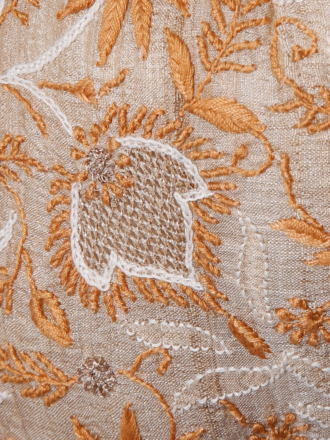 Ada Hand Embroidered Natural Fawn Silk Lucknowi Chikankari Potli Bag With Zari Work 01A436565
