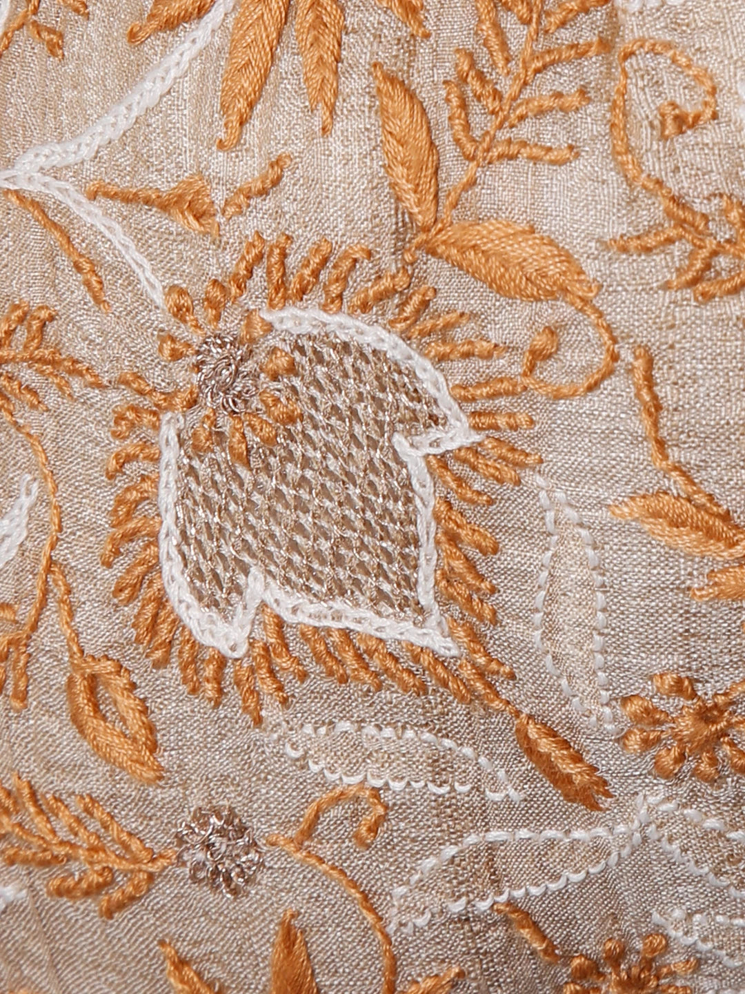 Ada Hand Embroidered Natural Fawn Silk Lucknowi Chikankari Potli Bag With Zari Work 01A436565
