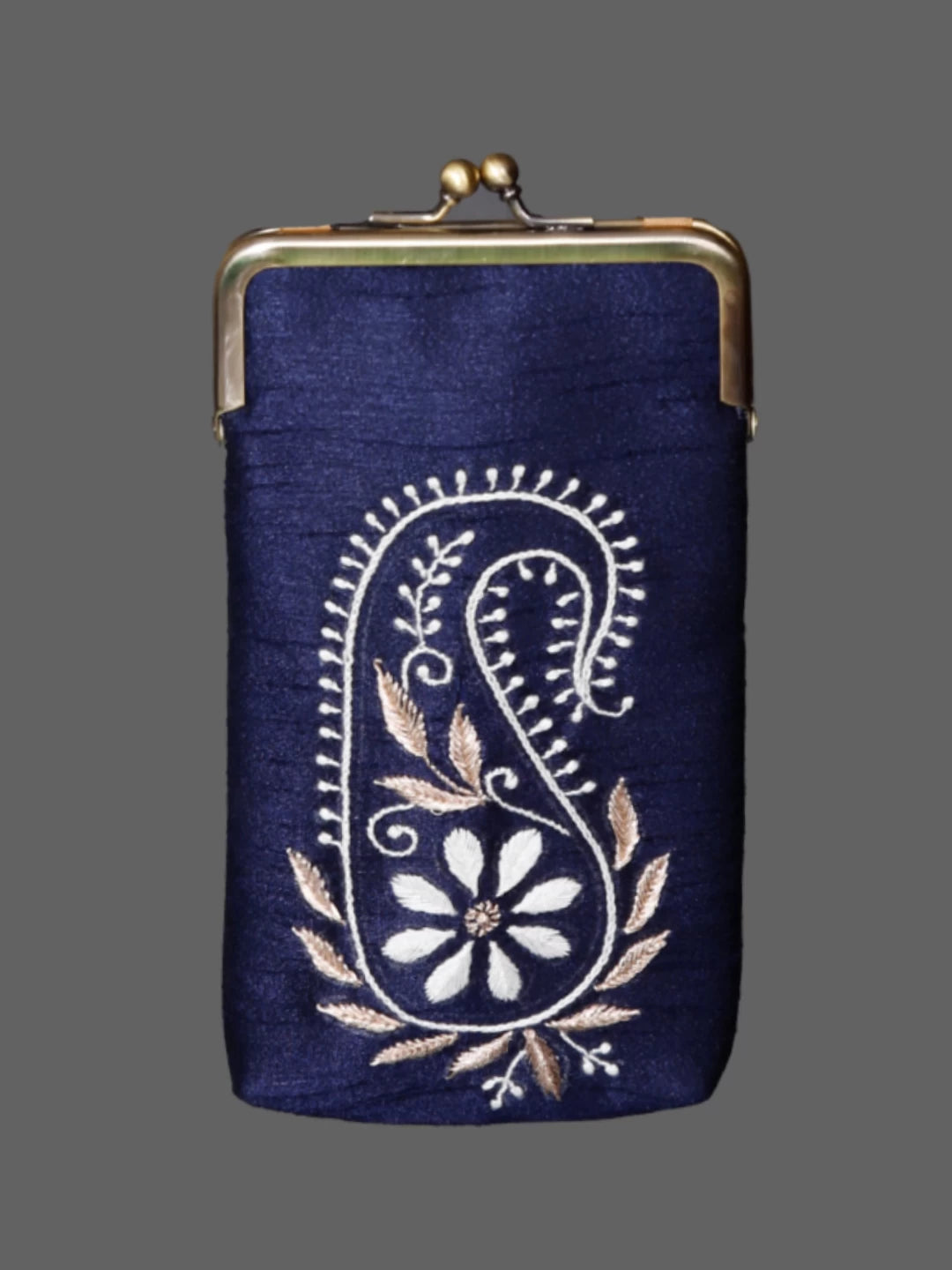 Ada Hand Embroidered Midnight Blue Silk Lucknowi Chikankari Mobile Cover With Zari Work 01A398366