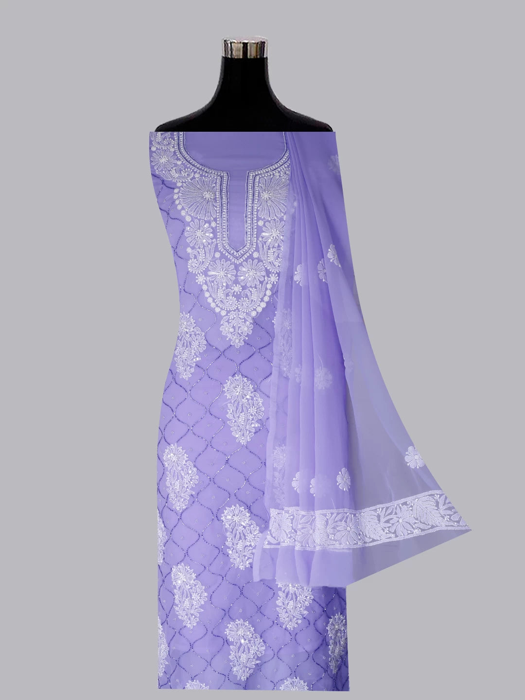 Ada Hand Embroidered Mauve Georgette Lucknowi Chikankari Unstitched Suit Piece With Cutdana Work 01A418141