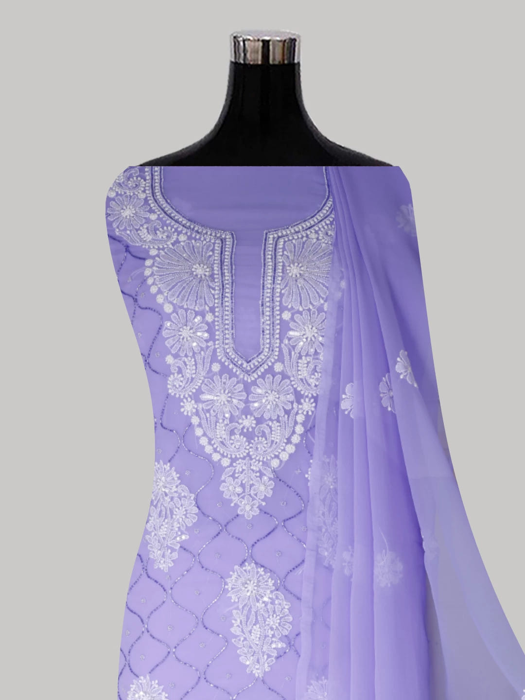 Ada Hand Embroidered Mauve Georgette Lucknowi Chikankari Unstitched Suit Piece With Cutdana Work 01A418141