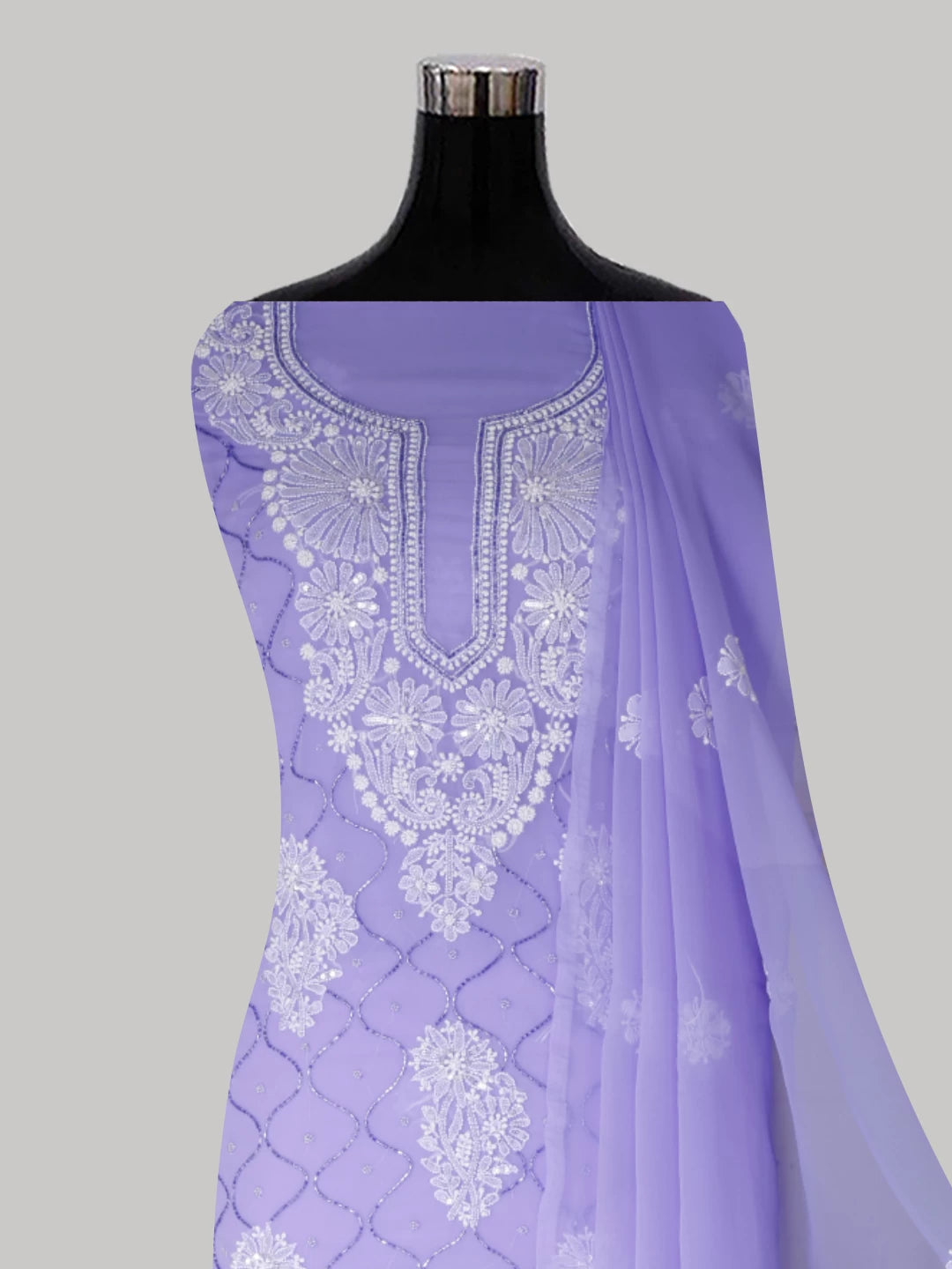 Ada Hand Embroidered Mauve Georgette Lucknowi Chikankari Unstitched Suit Piece With Cutdana Work 01A418141