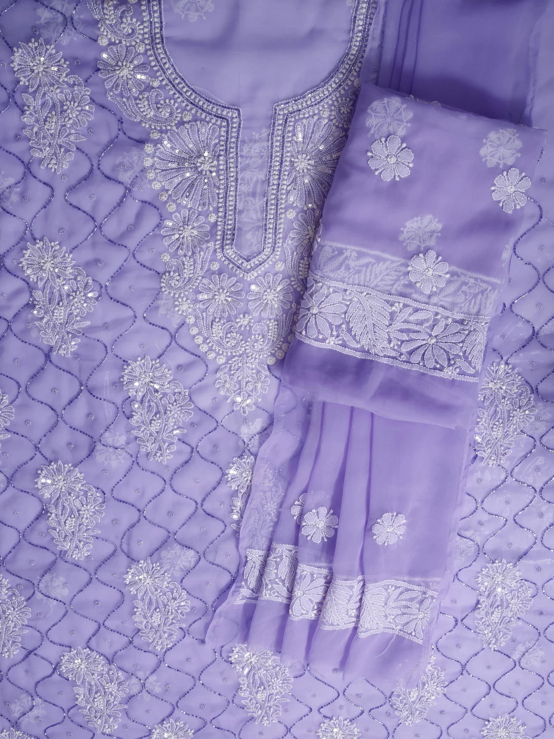 Ada Hand Embroidered Mauve Georgette Lucknowi Chikankari Unstitched Suit Piece With Cutdana Work 01A418141